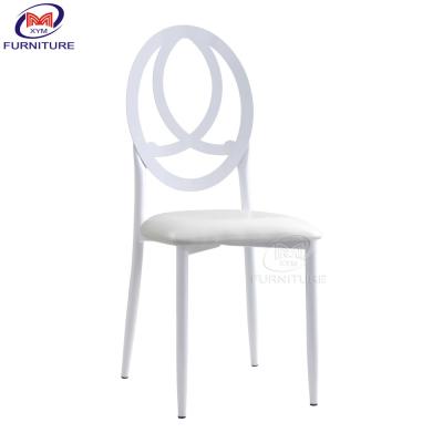 China Stackable Cushion Wedding Dining Chair Iron White Back With Cushion Metal Phoenix Bamboo Chair for sale