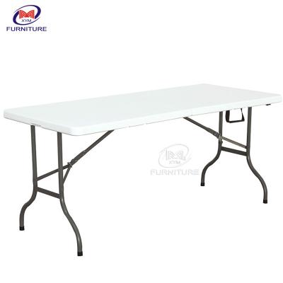 China 6ft Lightweight Round Outdoor Table And Chairs White Plastic Rectangular Folding Table for sale