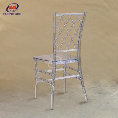 China Chiavari-Stühle aus transparentem, klarem Harz für Hochzeiten im Freien mit Netzrücken zu verkaufen
