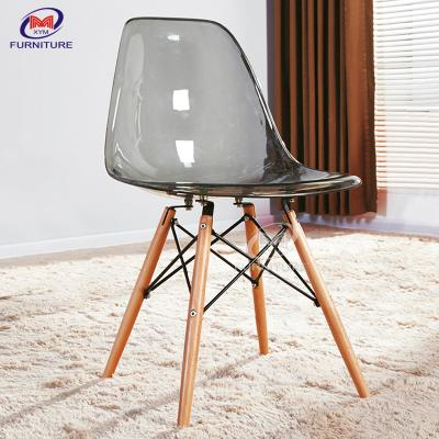 China Stackable Acrylic Transparent  Cafe Plastic Lucite Ghost Chair With Wood Leg for sale