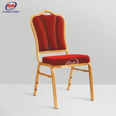 China Contemporary Gold Frame Upholstered Banquet Style Chairs Red Fabric For Hotel for sale
