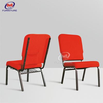 China Red Padded Church Auditorium Chairs With Back Pocket Iron Frame Material for sale