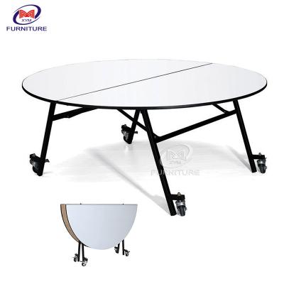 China 72 Inch Movable Round Hotel Banquet Table PVC Plywood Wedding on Wheel for sale