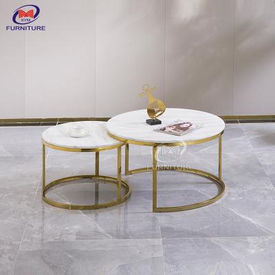 China Modern Steel Coffee Table Round Marble Nesting Tables For Living Room for sale