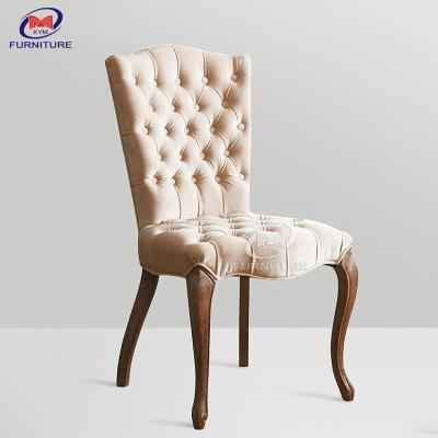 China French Style Wooden Dining Room Chairs Upholstered Button Tufted Back for sale