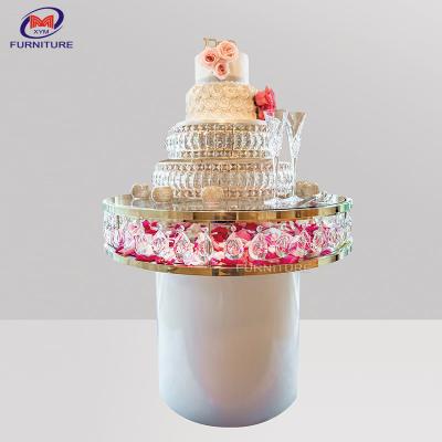 中国 odm SGSの結婚式の表示ステンレス鋼の椅子およびテーブルの円形の水晶ケーキのテーブル 販売のため