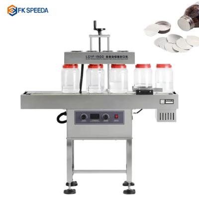 China Continuous Food Container Sealing Machine with Aluminum Foil Induction Gasket 150 pcs/min for sale