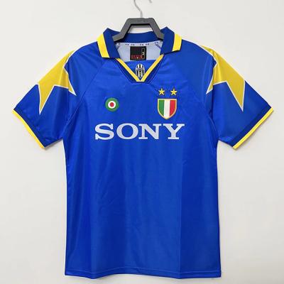 China Blue Retro Soccer Jerseys V Neck Quick Dry Football Shirt for sale