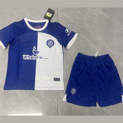 Китай Имя Джерси белого голубого футбола жаккарда Twill футболок детей изготовленное на заказ продается