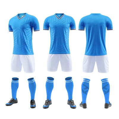China Men Blue Plain Soccer Jersey Football Uniform Set Breathable Quick Drying for sale