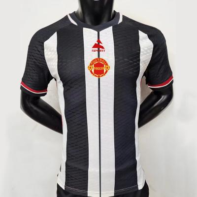 China Black Red Stripe Football Soccer Jersey Thailand Quality 100% Polyester For Men for sale
