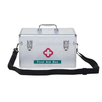 China Aluminium Shoulder strap Emergency Medical Supplies box workshop metal First Aid box Storage case  with lock for sale
