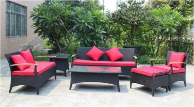 China 6 piece -Outdoor Rattan Furniture teak wooden 3/2/ single sofa coffee table end table-YS5737 for sale