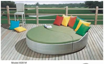 China 2pcs Garden furniture round garden bed rattan wicker patio lounger tanning bed furniture outside---6081 en venta