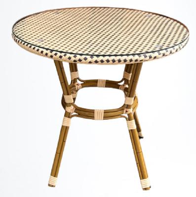 China Round Outdoor coffee side table glass top Outdoor Dining Tables wicker rattan Outdoor Bistro Tables---7003 for sale