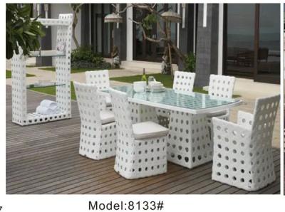China White outdoor furniture 6 seat dining set white flower pattern wedding furniture outdoor pool towel rack---8133 en venta
