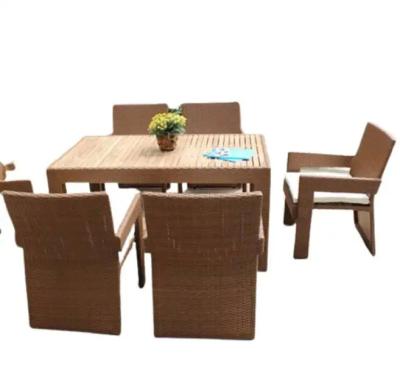 China 7 pcs outdoor patio garden teak wooden dinning set rattan dining chairs---YS4509 en venta