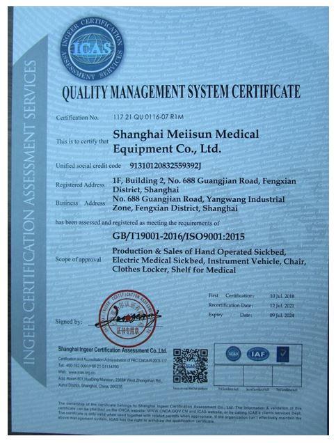 ISO9001 - Shanghai Meiisun Medical Equipment Co., Ltd.