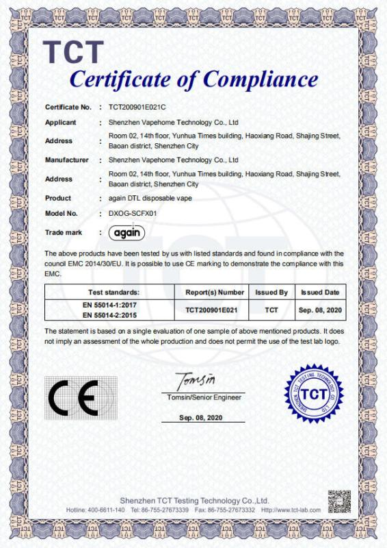 CE - Shenzhen Vapehome Technology Co.,LTD.