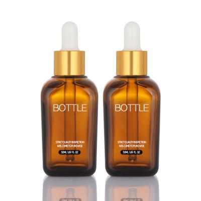 China 50ml Dropper Empty Serum Container Cosmetic Hair Oil Custom Logo Glass Serum Bottle for sale