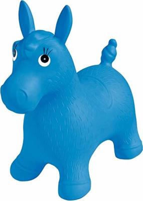 China Blue Inflatable Jumping Horse Ride on PVC Bouncing Animal Toys For Kids for sale