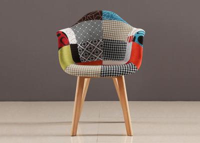 China Solid Wood Patchwork Fabric Upholstered Dining Chairs With Arms for sale