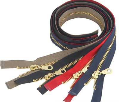 China Nickel Free Custom Brass #3#5 Teeth Zip Open/End-end Metal Zipper For Clothing Bags Shoe en venta