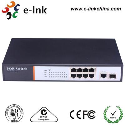 China Interruptor de Gigabit Ethernet POE del puerto de la velocidad rápida 8 para el puerto de la fibra de las cámaras IP 25.5W SFP en venta