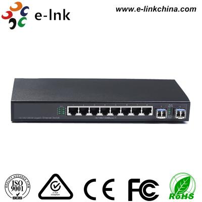 China 8 Port 10/100/1000M Ring Connection Fiber Optic Switch , Industrial Ethernet Switch with 2 SFP port for sale