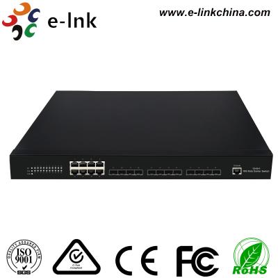 China Black Fiber Optic Switch 12 10G SFP+ Fiber ports + 8 10/100/1000M Copper RJ45 ports for sale