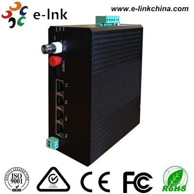 China Video Ethernet Industrial Fiber Media Converter 4 10 / 100M Ethernet 1 Video 1RS485 Data for sale