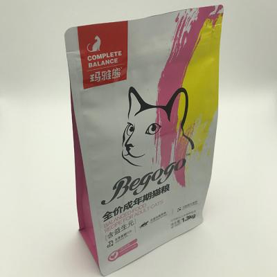 China bolso de empaquetado del alimento para animales 1.3kg con el escudete del lado de la parte inferior de Cat Food Stand Up Flat de la cremallera en venta