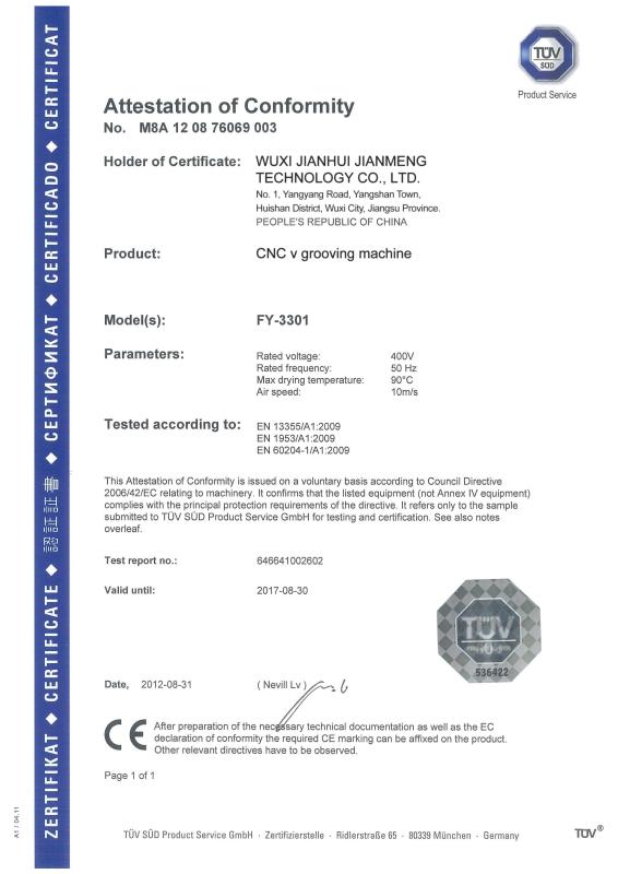 CE attestation of conformity - Wuxi Jianhui Jianmeng Technology Co., Ltd.