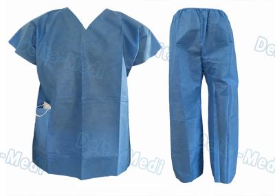 China Short Sleeve Disposable Protective Apparel Over Lock Sewing Scrub Suit With Pocket for sale