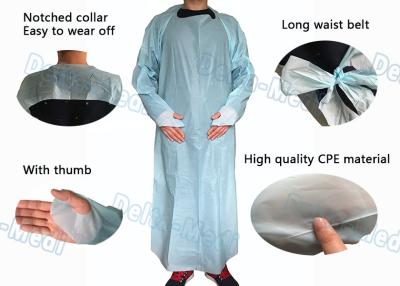 China Protective Medical Plastic Products Waterproof CPE Gown With Sleeves for sale