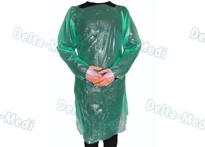 China Green CPE Disposable Plastic Gowns , Anti Liquid Long Sleeve Hospital Gowns for sale