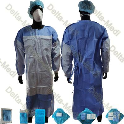 中国 医学の使い捨て可能な補強されたSMSの標準の手術衣の編まれた袖口 販売のため