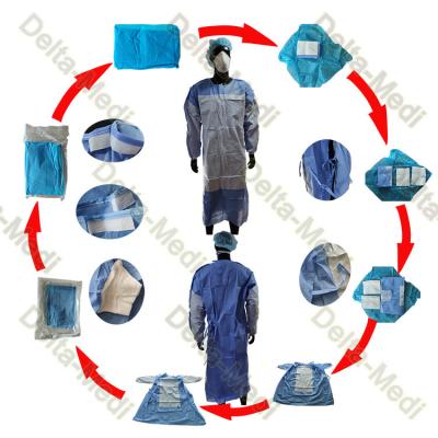 China SMS 45gsm Reinforced Disposable Dental Gowns With Hand Towel And Wrap for sale