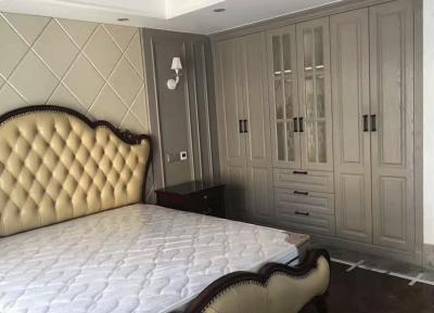 China Sliding Opening Bedroom Wardrobe Cabinets Gray Moulded Skin Tactile Door Panel for sale