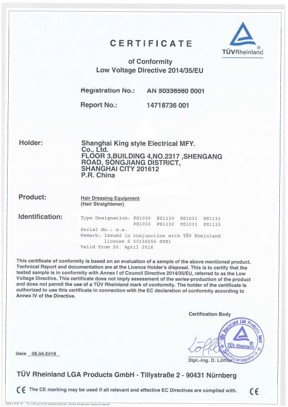 CE - Shanghai Kingstyle Electrical MFY Co. Ltd