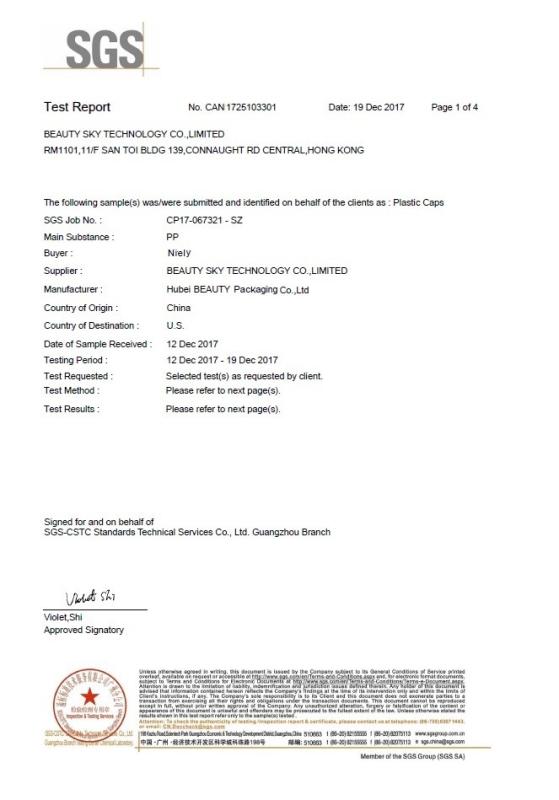 SGS Testing Report - Beauty Sky Packing (Shenzhen) Co., Ltd.