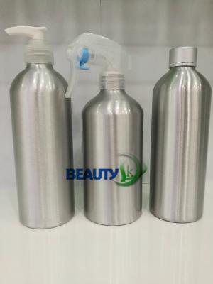 China Empty metal cosmetic Packaging refillable aluminum hair salon spray bottles with pumps for sale