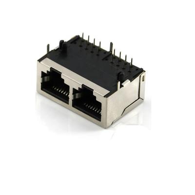 China Double Ports RJ45 Female Socket UL94V-0 PCB Ethernet Connector 8p for sale