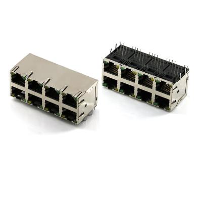 China Ethernet portuaria multi Jack FeMasculino Panel Mount del conector del PWB de los puertos Cat6 2x4 RJ45 en venta
