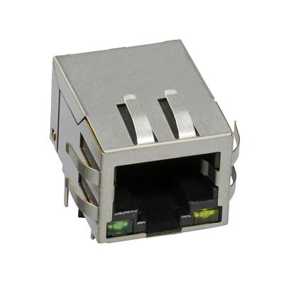 China Single Port Tab Down 8 Pin Female RJ45 PCB Connector With Filter Ethernet for sale