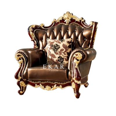 China Antique Living Room Furniture Luxury Carving Leather Sofa Set for sale