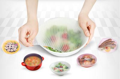China BPA Free Multi Size Reusable Silicone Food Wrap Transparent Stretchable for sale