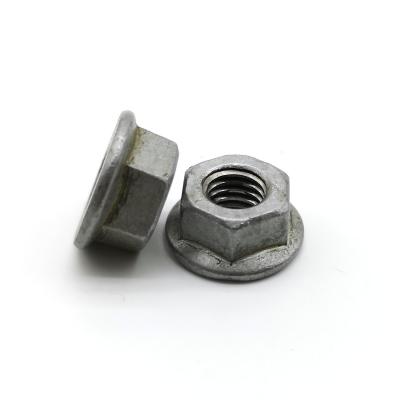 China Hot Dip Galvanized 55μ Carbon Steel Flange Nuts Chambering Hex Non Serrated Flange Nuts for sale