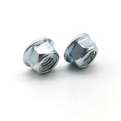 China ISO7044 Low Strength Carbon Steel Flange Nuts Blue White Zinc M10x1 25 Flange Lock Nut for sale