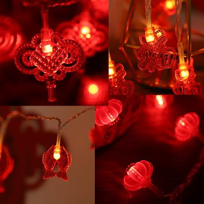 China Traditional Knot Red Hanging Lantern LED String Light Battery Operated Party Supplies Lunar Chinese New Year Decorations 2022 for sale